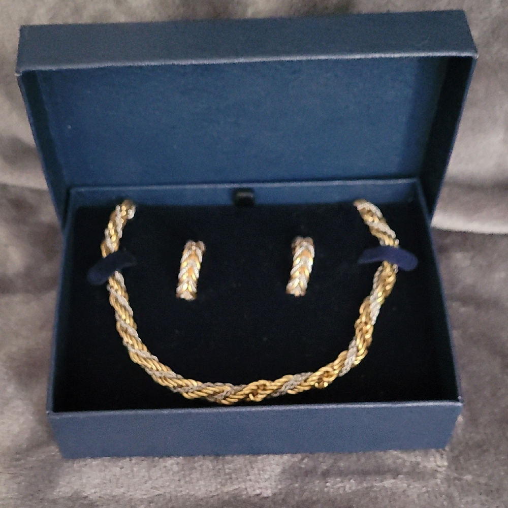 Elegant Gold and Silver Braided Necklace Set